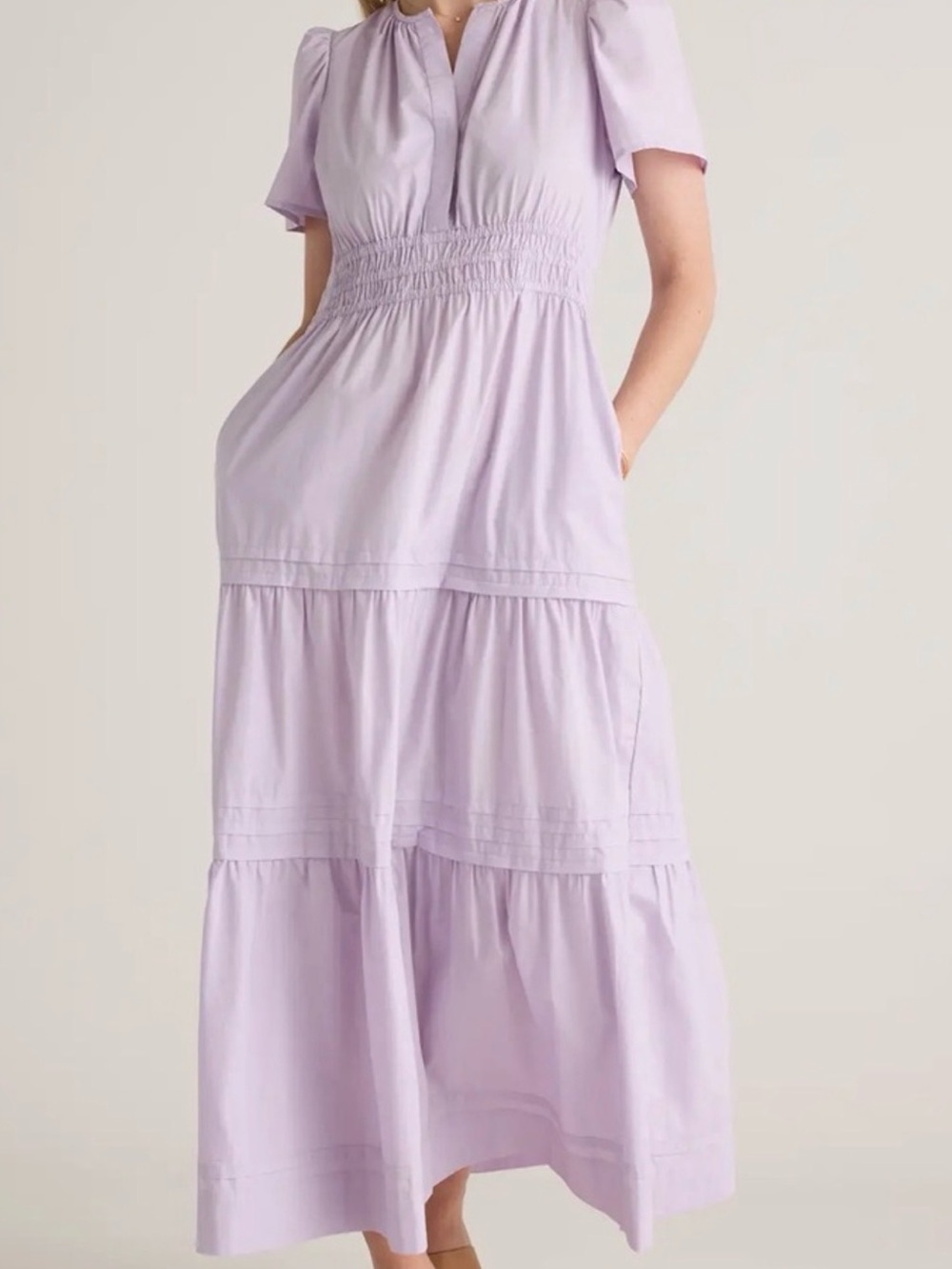 Quince Lavender Tiered Maxi Dress Lilac flawed